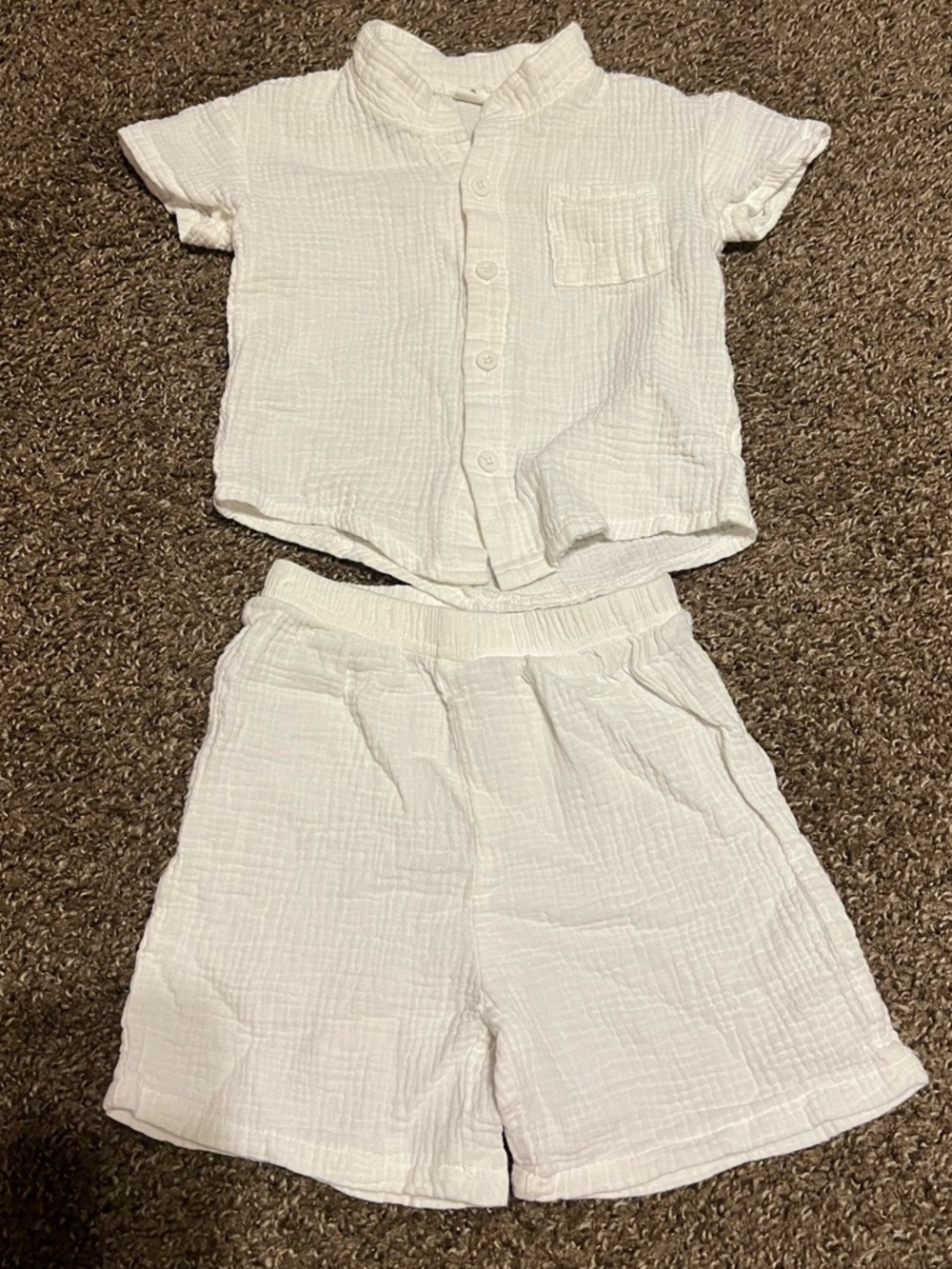 NWOT Boys’ White Two-Piece Shirt & Shorts Set